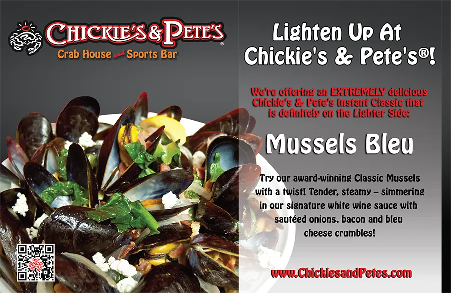 Chickie's & Pete's Mussels Bleu point-of-sale card