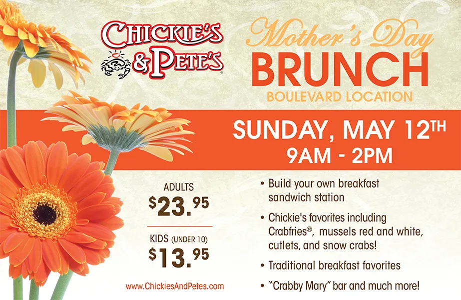 Chickie's & Pete's Mother's Day brunch half-page ad for the Boulevard location