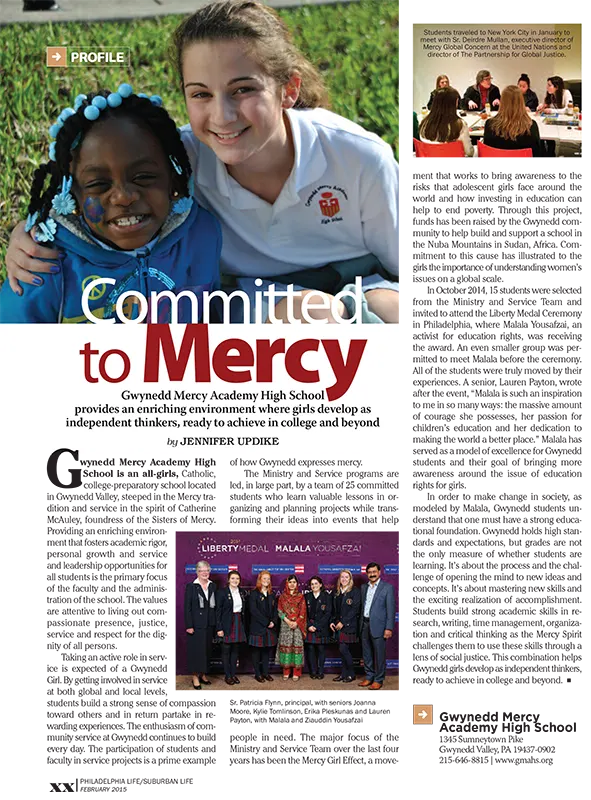 Gwynedd Mercy Academy High School "Committed to Mercy" magazine profile layout