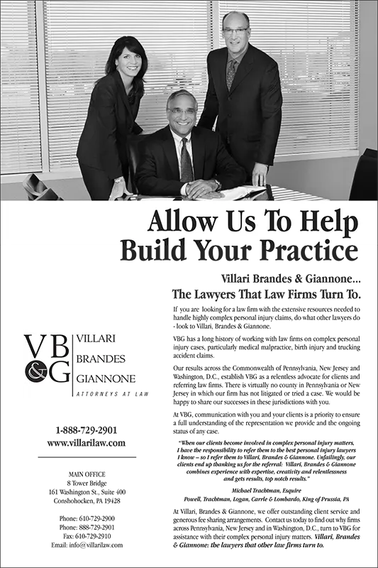 Villari Brandes & Giannone print ad offering to help attorneys build their practice