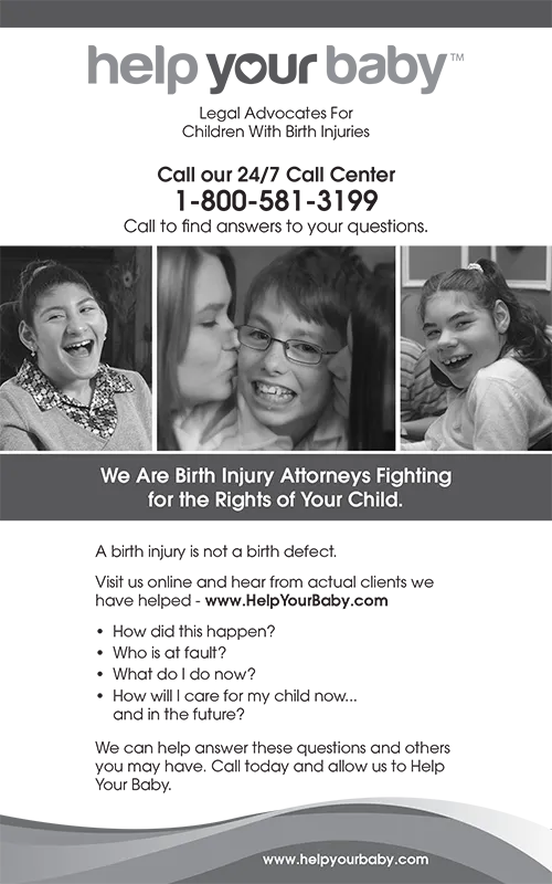 Help Your Baby print ad for families of children with birth injuries